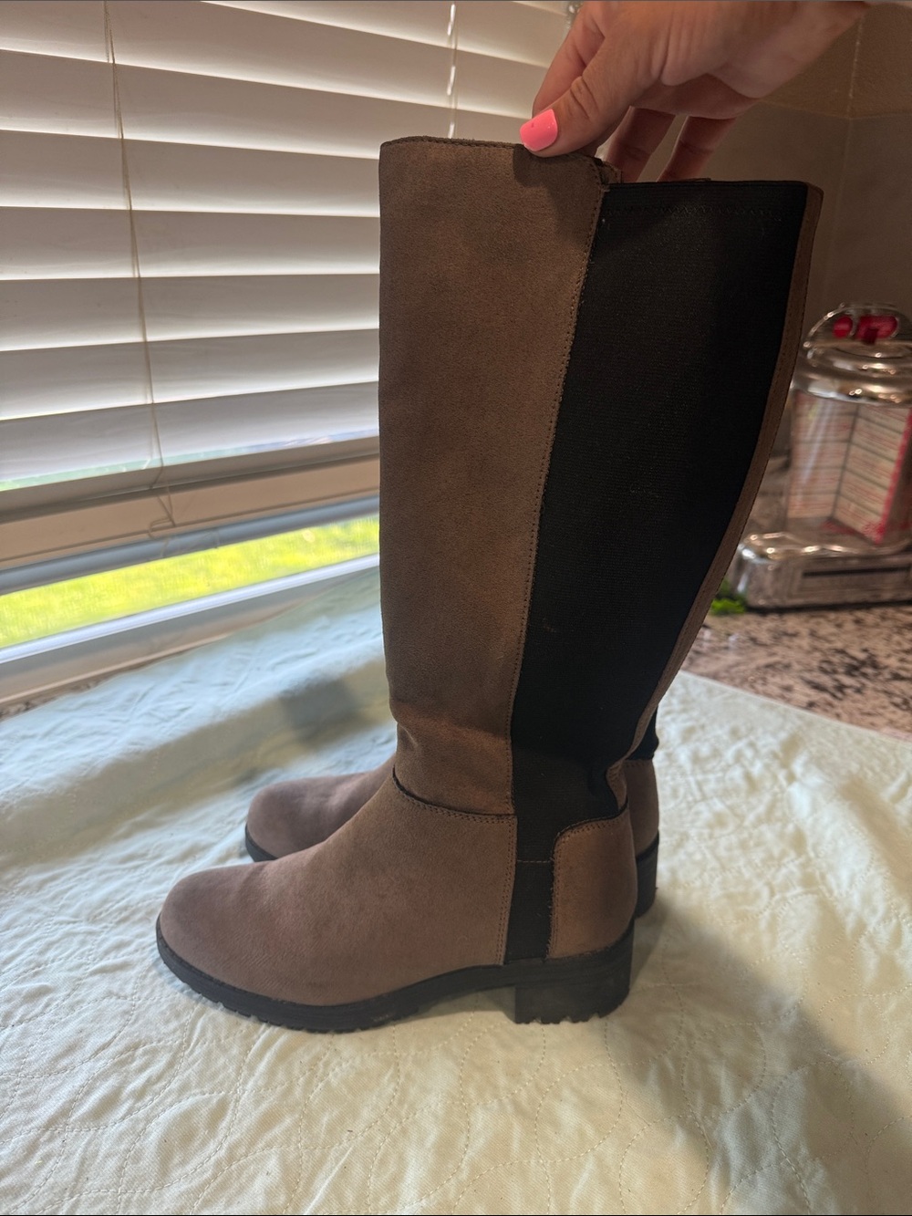 Classic Taupe & Black Knee-High Riding Boots